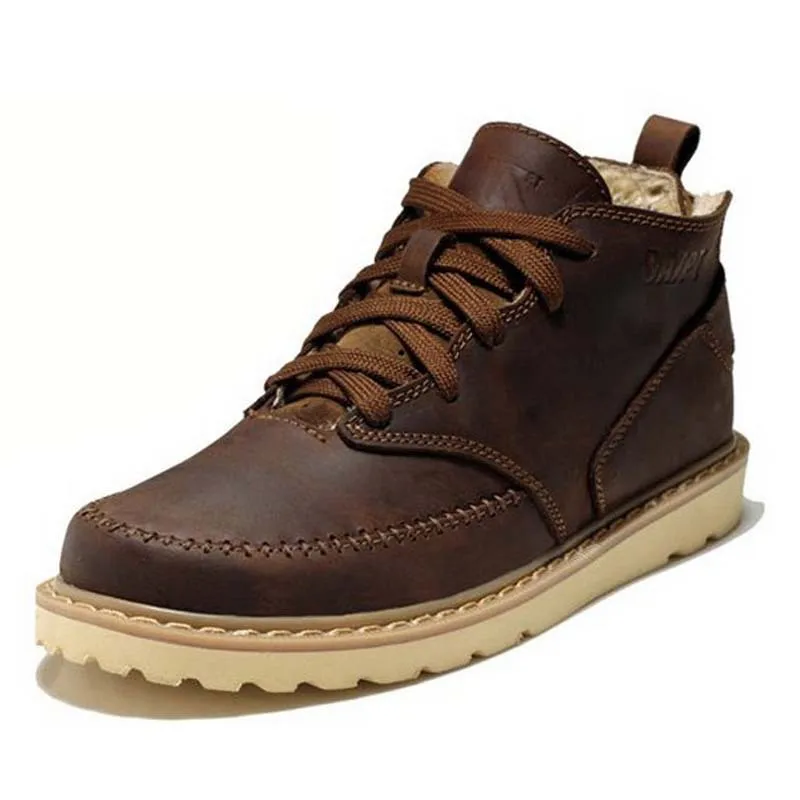 Leather winter men boots ankle platform brown lace up fur boots men ...