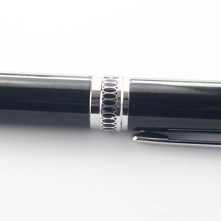 Высококачественная Черная чернильная шариковая ручка, полностью Металлическая Серебряная клипса, роскошные шариковые ручки Caneta, канцелярский материал, школьные принадлежности 2004