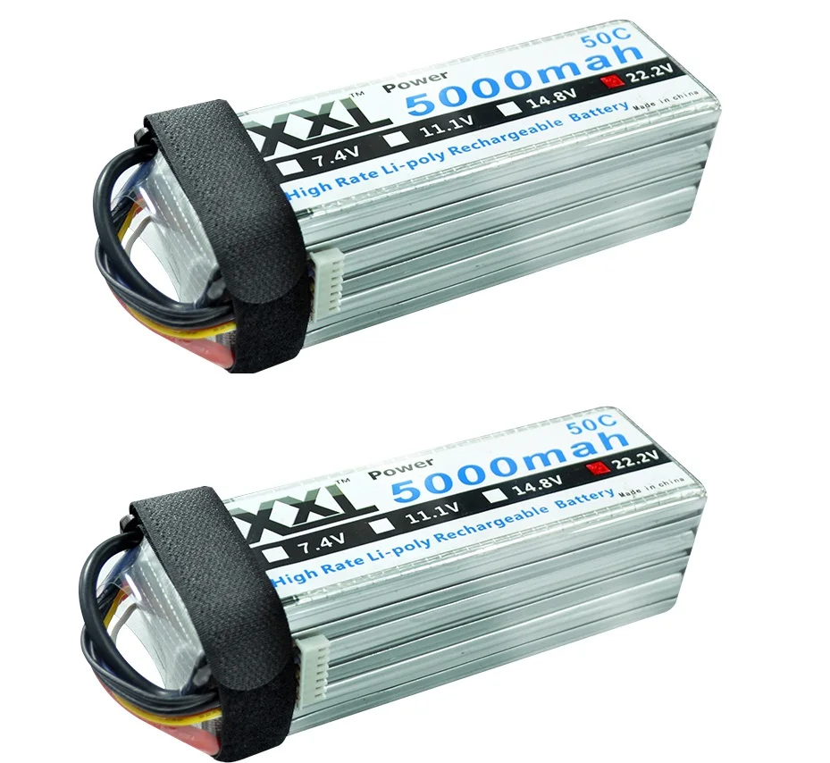 

2pcs XXL 22.2V 5000mAh 50C 6S Max 100C LiPo Battery for RC Helicopter Quadcopter Airplane S800 S1000