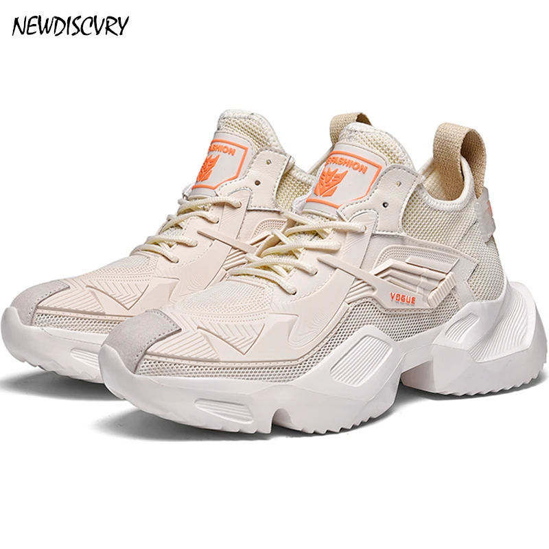 

NEWDISCVRY Mesh Breathable Men's Platform Sneaker Chunky Shoes Men 2019 Fashion Platform Man Trainers Comfortable Male Footwear