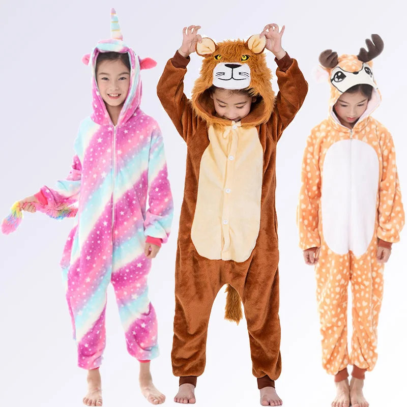 

Kids Onesies for Girls Boys Pajamas Kigurumi Unicorn Pyjamas Children Sleepwear Deer Cosplay Winter Warm Children Pajamas 4-12T