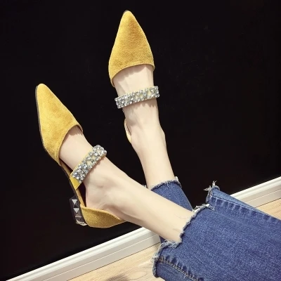 

2018 new Korean version of the Baotou wild pointed straps evening shoes with thick with Roman shoes