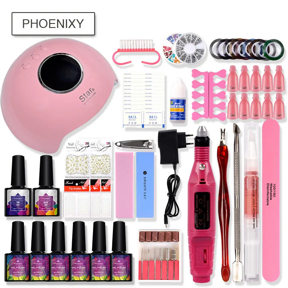 Nail Set 36w UV LED Lamp For Nail 20 Color Gel Polish Nail Drill Machine Manicure Electric Manicure Handle Kit Manicure Set - Цвет: choose 6 color