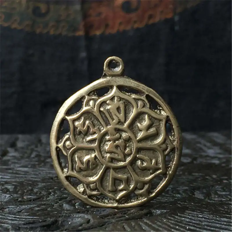 

TBP538 Tibetan Mantras Amulet for Man Brass Golden OM MANI PAD ME HUM Pendants