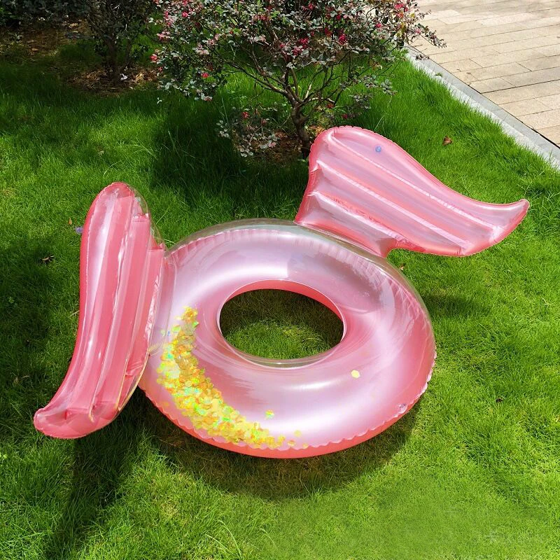 2018 Горячая розовое золото надувные крылья Ангела бассейна с блестит внутри надувной матрас для плавания кольцо трубки берег Вечерние
