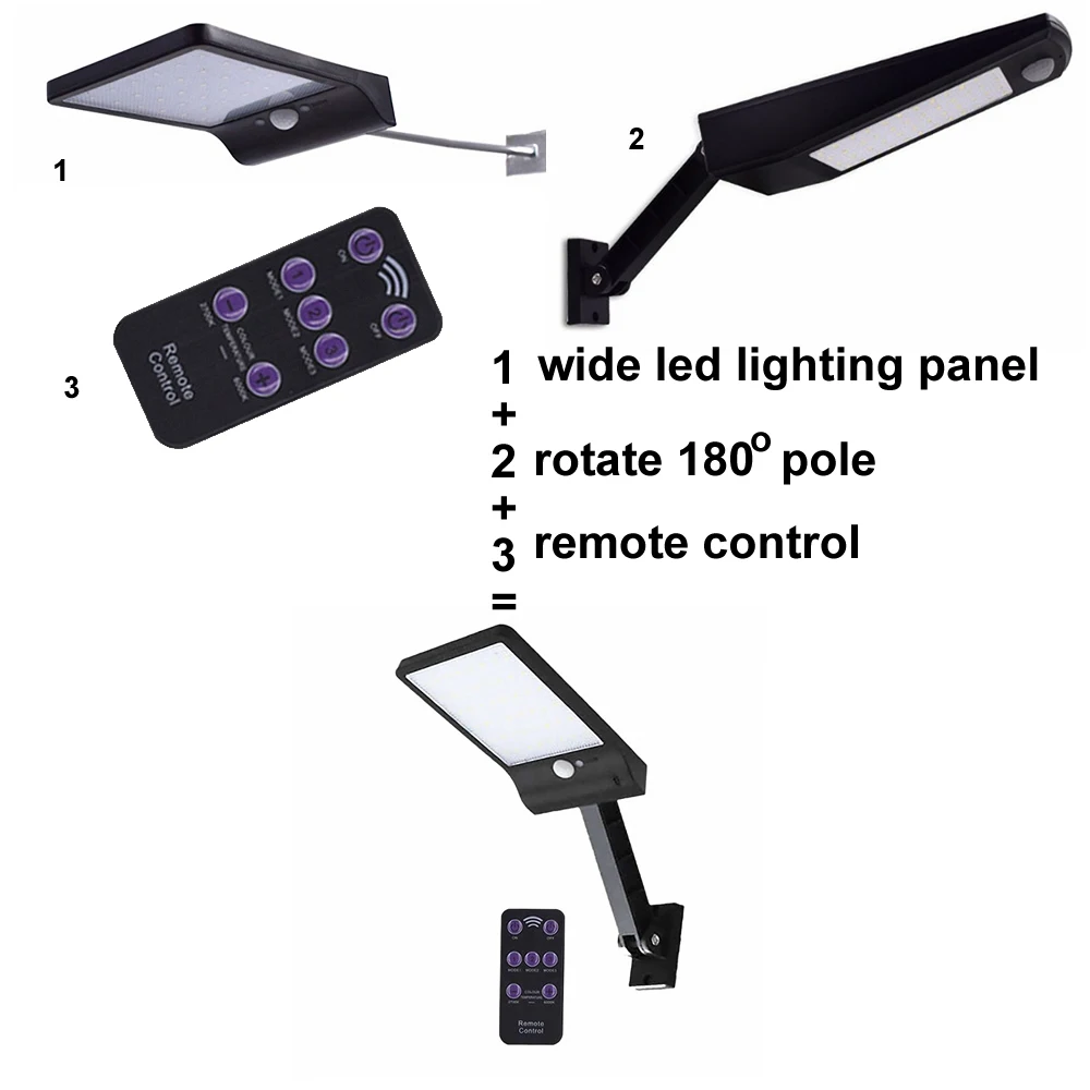Солнечная лампа 800lm водонепроницаемый открытый свет Солнечный свет для сада стены 48 светодиодов 3 режима полюс пульт дистанционного