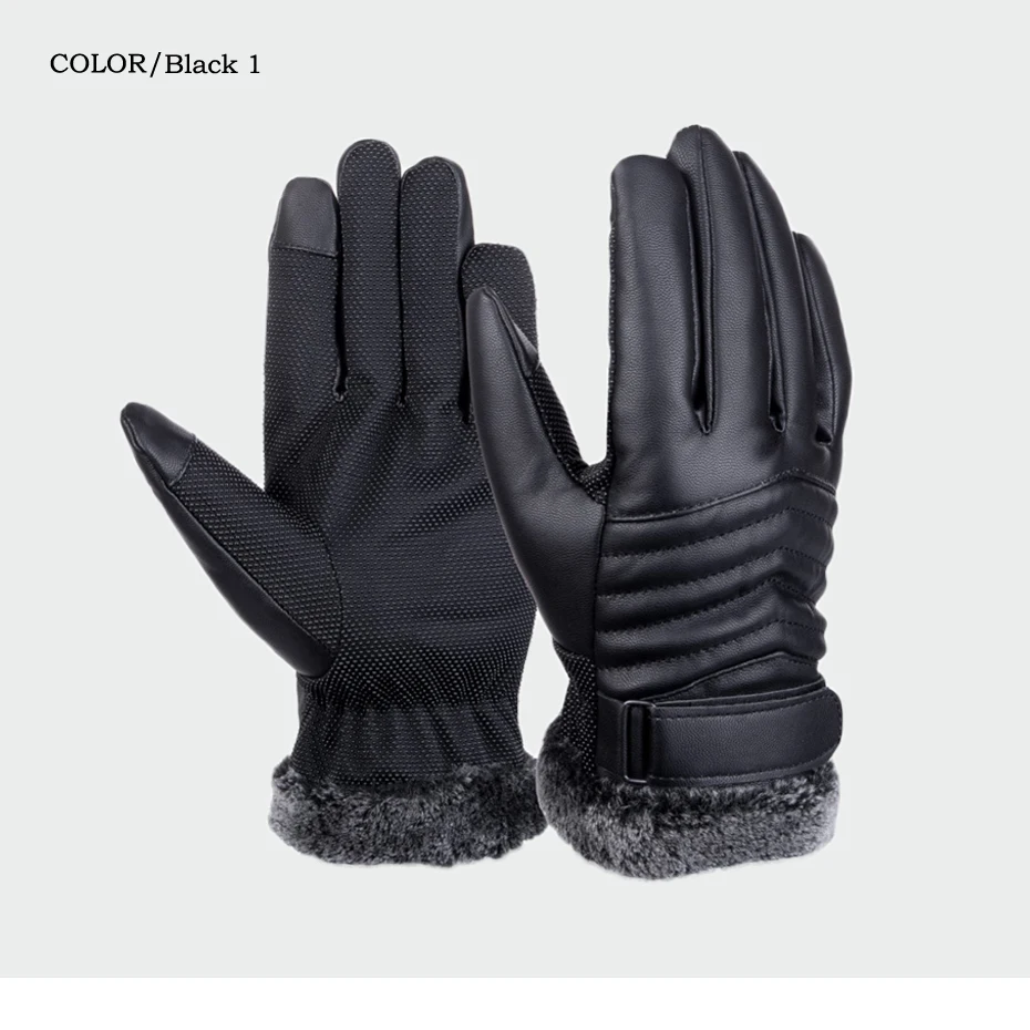 VBIGER Hombres Guantes de invierno de cuero genuino Todos los dedos Guantes con pantalla t/áctil Guantes de moto de conducci/ón c/álidos Fleece Guante de trabajo