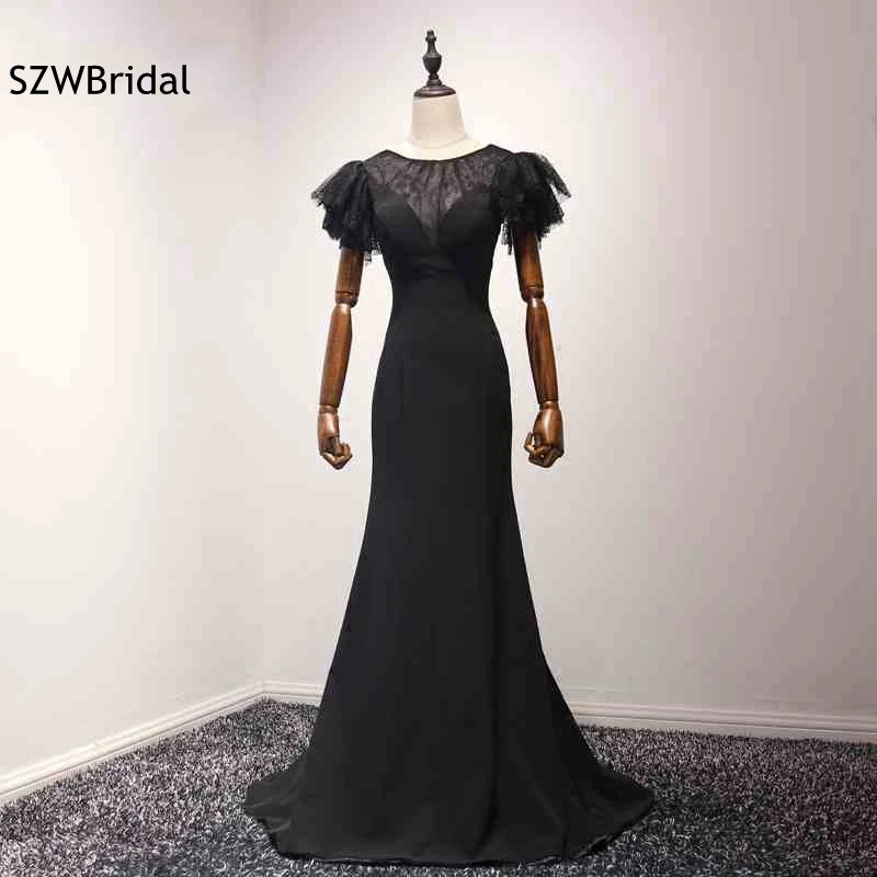 ^Cheap Real Photo Black Eenvoudige Ecening jurk Lange Illusion Kralen Sexy Formele avondjurk party Prom jurken vestidos de festa