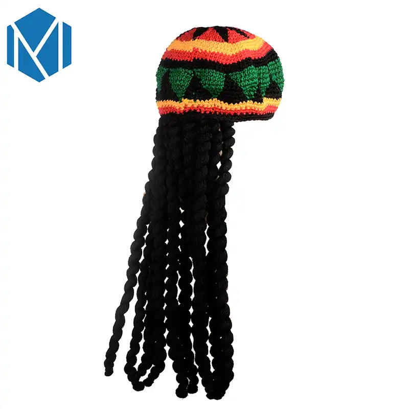 Miya Mona Men Novelty Knitted Wig Braid Hat Male Jamaican Bob