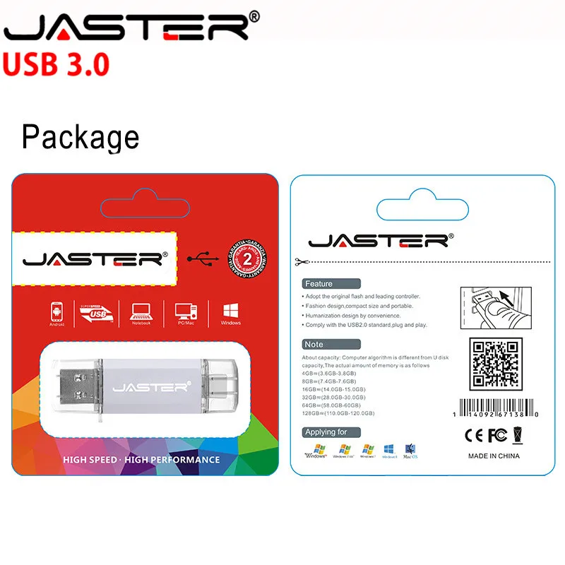 Usb флеш-накопитель JASTER type-C 3,1, 4 ГБ, 16 ГБ, 32 ГБ, 8 ГБ, 64 ГБ, карта памяти для телефонов, смартфонов, android