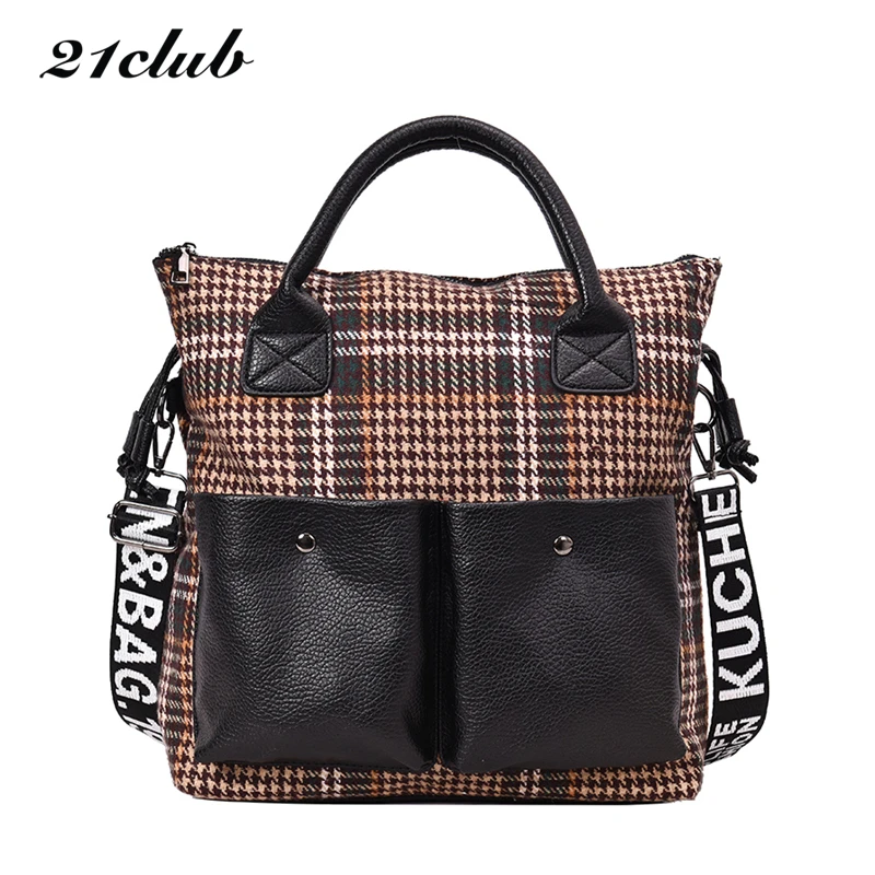 

21club brand medium plaid letter zipper casual fashion ladies totes party shopping wowen crossbody shoulder messenger handbags