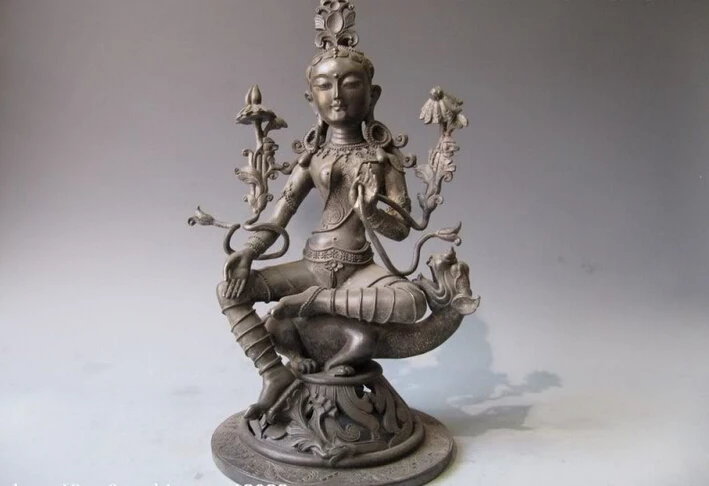 

150401 S0576 Tibetan 100% Pure Copper bronze Green TaRa Avalokitesvara Kwan-Yin Buddha Statue