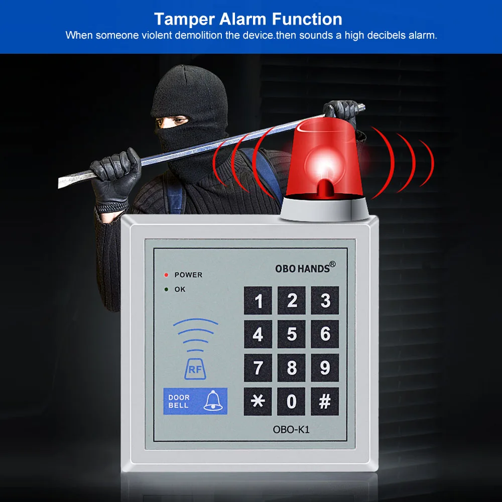 Standalone RFID Access Control Keypad Controller 125KHz Card Reader Keyboard with EM4100/TK4100 Keyfobs for Door Lock System