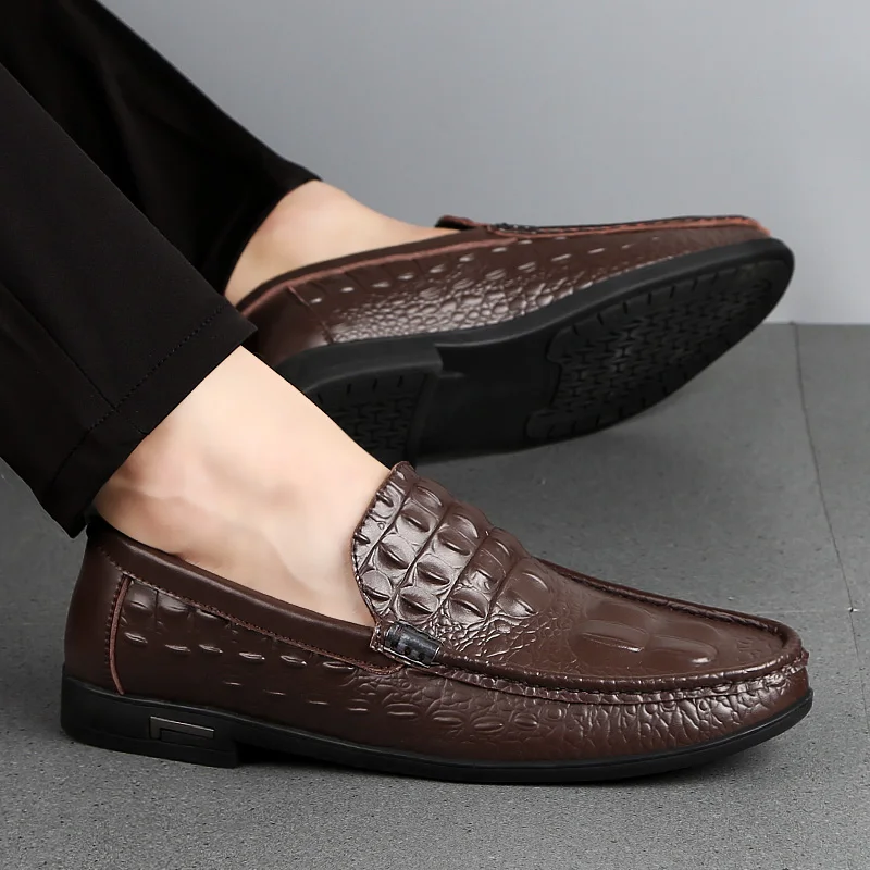 Обувь мужские кожаные мокасины, мокасины из крокодиловой кожи, стиль обуви, слипоны, обувь для вождения лодки, классическая мужская обувь