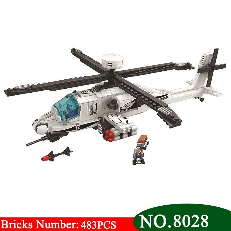 

Winner 8028 483pcs Military Thunder Air Force Apache Helicopters 2 Figures Winner Building Block Toys For Children