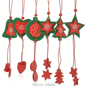 

Christmas Tree Ornaments Star Heart Snowflake Bell Xmas Party Home Christmas Wooden Decor Navidad Outdoor Decoration Mixed 6pc/L
