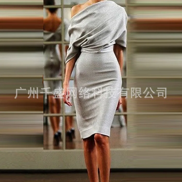 

Sexy One Shoulder Woman Party Dress Plus Size Vintage Boho Beach Dresses Solid Office Lady Sheth Pencil Vestido