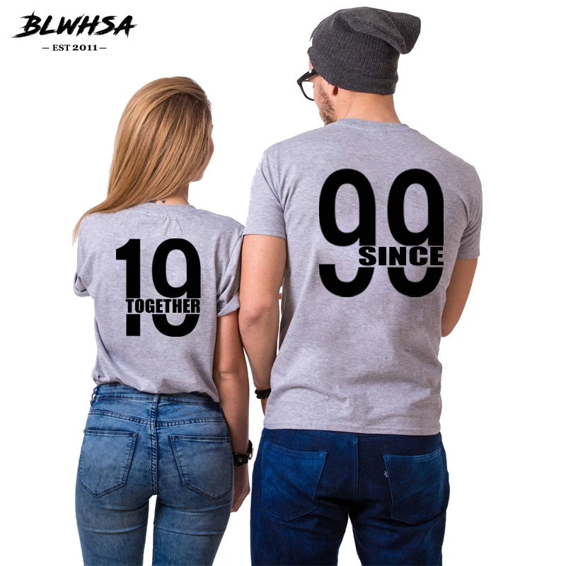 

BLWHSA Since 1999 Together Couple T Shirts Men For Lovers Casual Matching Couple Clothing Funny Women Gray Valentine's Tops Tees