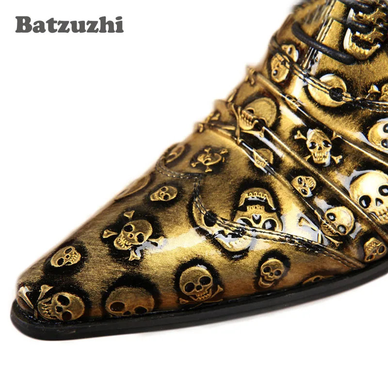 Fashion golden man shoes skulls pointed toe man leather shoes personality man's shoes, leisure Zapatos Hombre Gold/Black Fashion golden man shoes skulls pointed toe man leather shoes personality man's shoes, leisure Zapatos Hombre Gold/Black