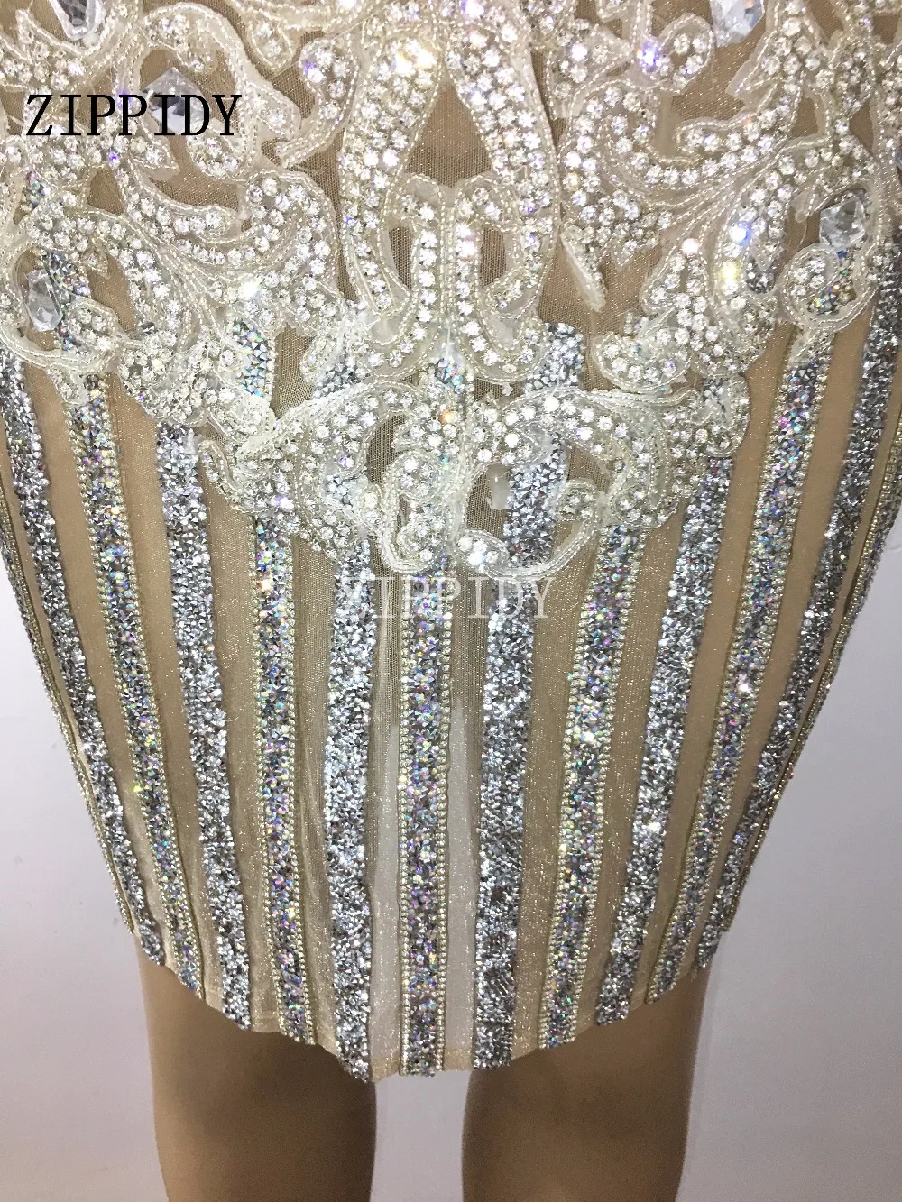 Роскошные Блестящие Серебряные Кристаллы Bling Стразы платье наряд с поясом костюм для праздника день рождения певица платья для сцены