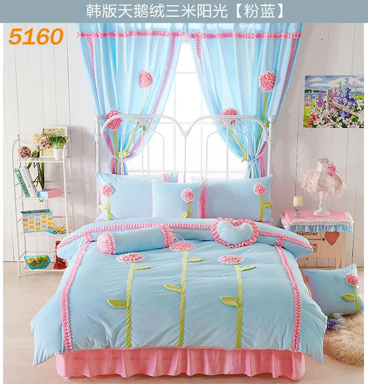 Korean style bedding set 3pcs twin size set 4pcs queen size bed set Velvet bedclothes bedskirt