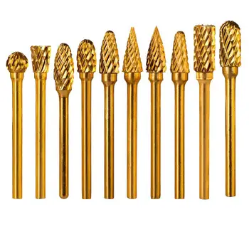 

SHGO HOT-Double Cut Titanium Carbide Rotary Burr Set -10 Pieces 1/8 Inch (3Mm) Shank And 1/4 Inch (6 Mm) Head Sizetungsten Ste