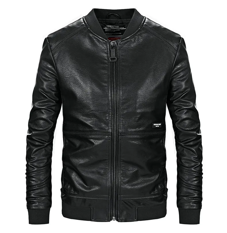 Прямая новая осенняя мужская кожаная куртка Slim Fit Стенд воротник Jaqueta Couro bomber Jacket Faux пальто из кожи и меха AXP196