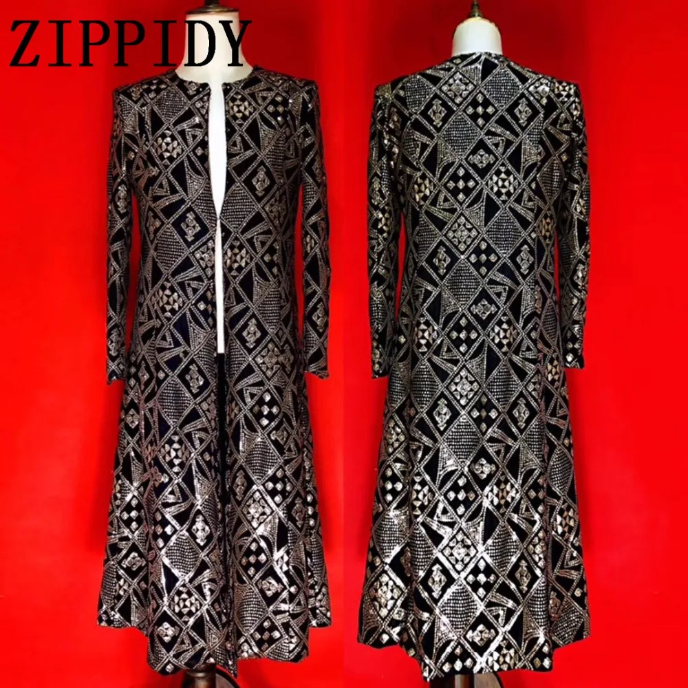 

Big Size Flashing Silver Sequins Men's Long Style Jacket Bar DS DJ Male Singer Dance Black Coat Evening Wear Costume Outfit