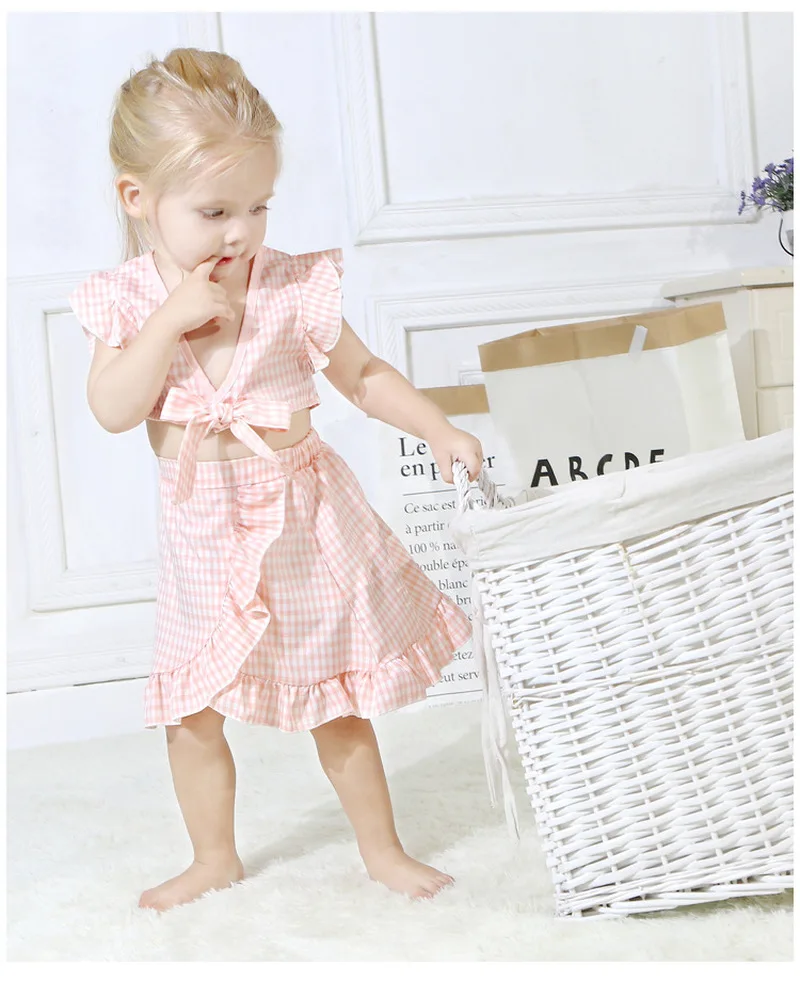 

Children Girls Summer Clothes Flutter Sleeve Short Shirts Ruffle Irregular Skirts Kids Girl Clothing Set