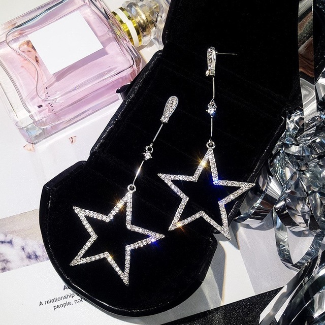 Sale Crystal Heart Star Crown Drop Earrings for Women Rhinestone Earring Long Tassel Big Fashion Wedding Party Jewelry