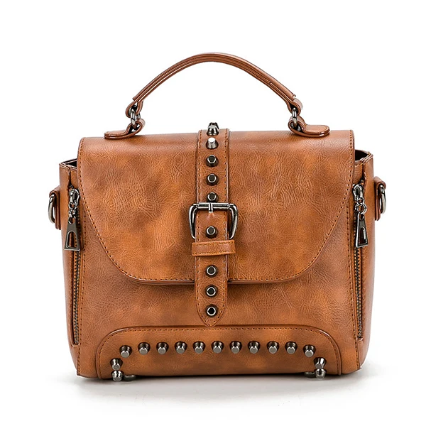 Сумки через плечо для женщин, сумки-мессенджеры, винтажные сумки для женщин, известный бренд, заклепки, маленькая сумка через плечо, Дизайнерские повседневные женские сумки - Цвет: Brown RivetBag