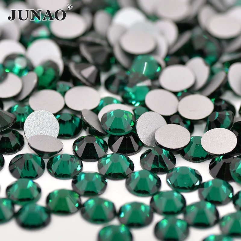 JUNAO ss6 ss10 ss20 ss30 Non Hot-Fix Crystal Beads Dark Green Nail Rhinestones Applique Flatback Glass Strass Stones For Crafts | Дом и сад