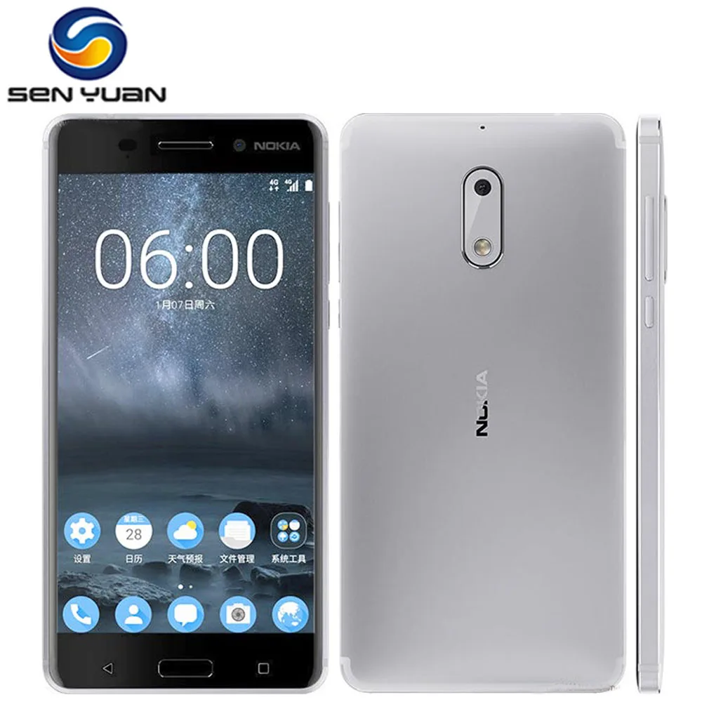 

Original Nokia 6 4G LTE Mobile Phone 4GB 32GB Octa Core Android 7.0 Fingerprint 5.5inch Screen 1080P 16MP Smartphone