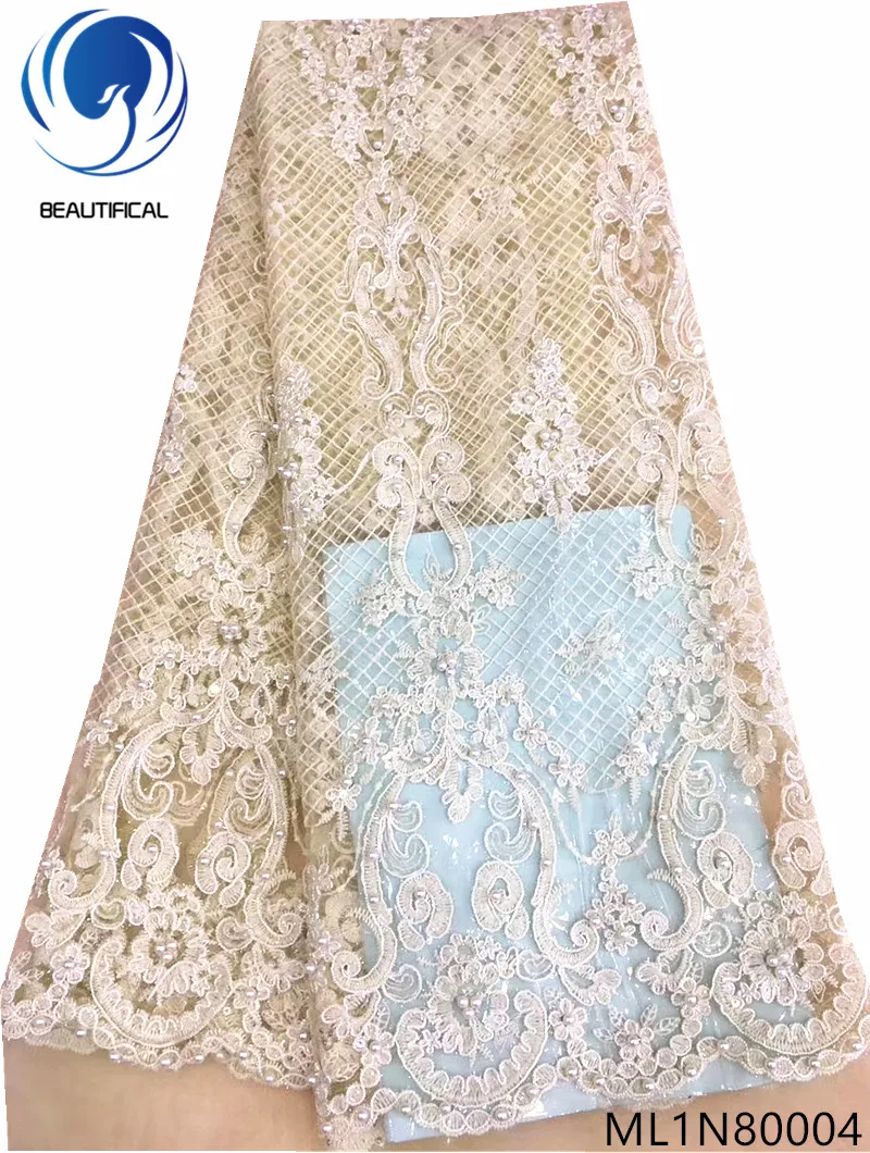

Beautifical mesh lace fabrics tulle lace fabric glitter fabric french net lace fabric hot sales with beads materials ML1N800