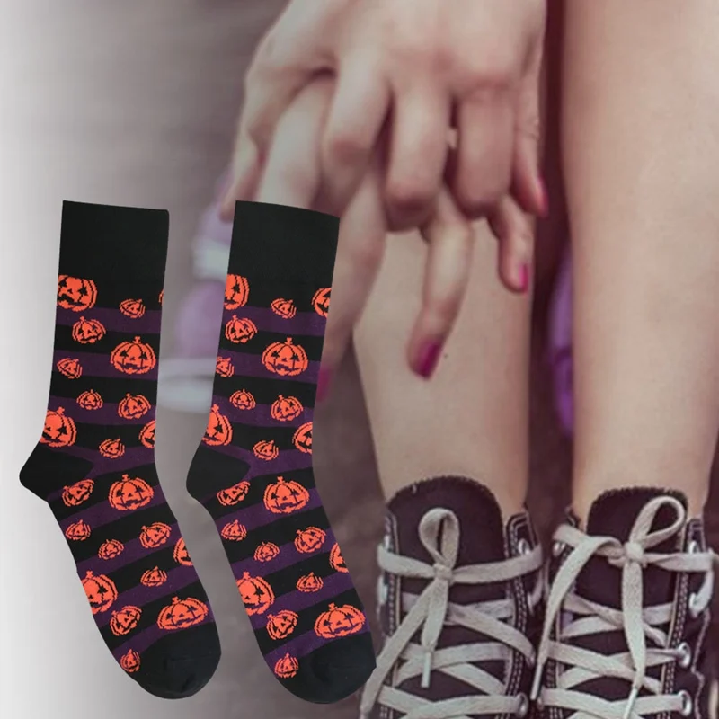 Bats Pumpkin Cartoon Socks Men Knee-High Socks Halloween Cosplay Cotton Crew Socks Spring Autumn Casual Socks