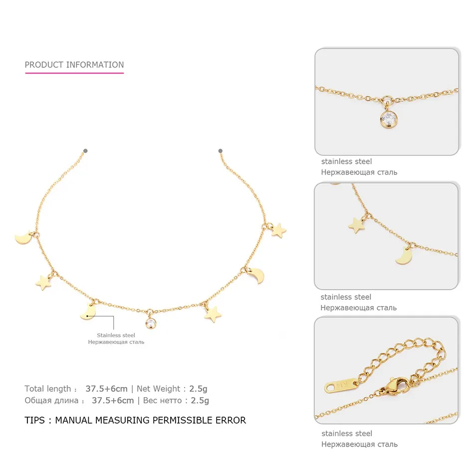 eManco Rose Gold Color Necklaces for Women Jewelry Stainless Steel Statement Necklace Trendy Fashion Jewelry Moon Star Pendants