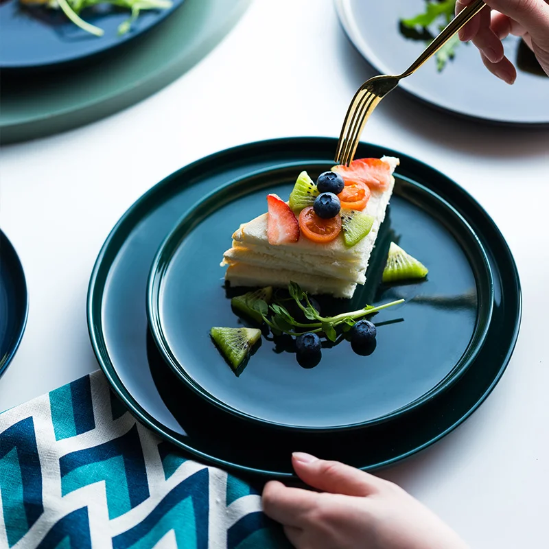 

NIMITIME European Style Ceramic Light Western Dinner Steak Plate Disc Tray Household Dishes Plate Tableware