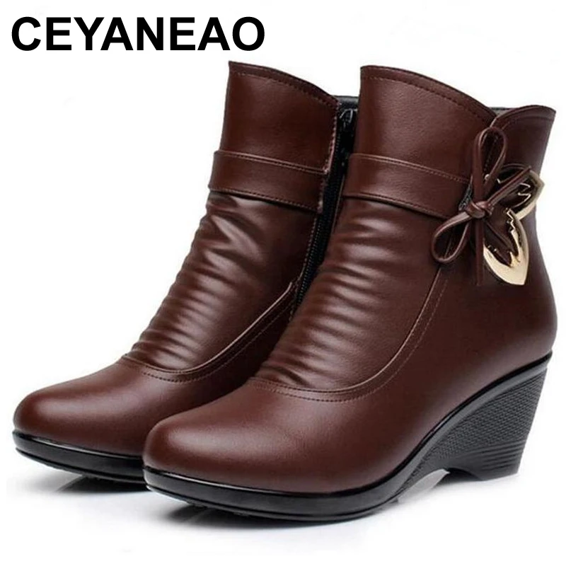 Женские зимние сапоги CEYANEAO 2018 Стразы с бантом женские на высоком каблуке