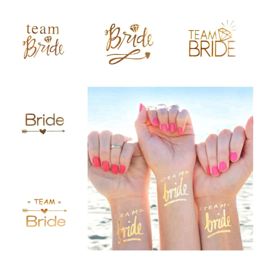 

New 1 pcs Gold Flash Bride Flamingo/Pineapple Temporary Tattoo Wedding Party Decor Hen Party Supplies Photo Props