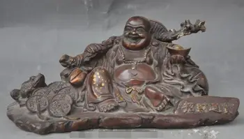 

S04084 12"old china buddhism bronze money yuanbao wealth Maitreya buddha statue