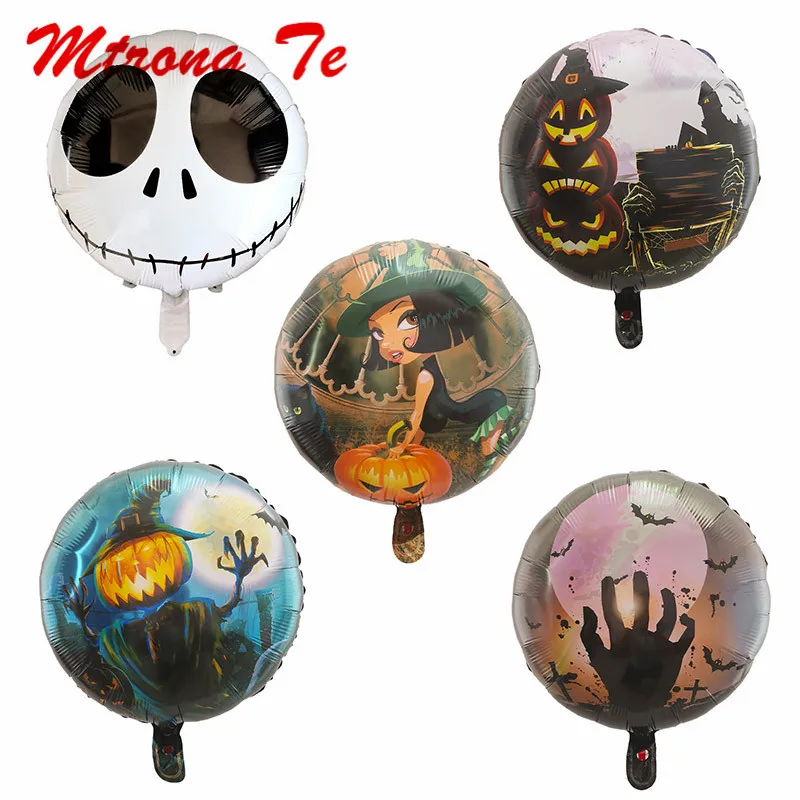 

10pcs 18inch Round Shape Halloween Foil Helium Balloons Pumpkin Skull Head Decoration Supplies Globos Children's Mylar Balloon