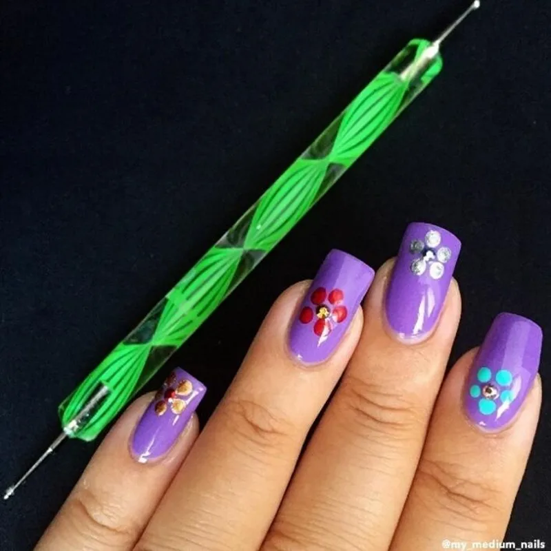 5PCS 2-Way Nail Art Dotting Painting Paint Pen 5 Colors Marbleizing Design Nail Art Dotting Pen Tool Dot Set TPD-03(5) 6