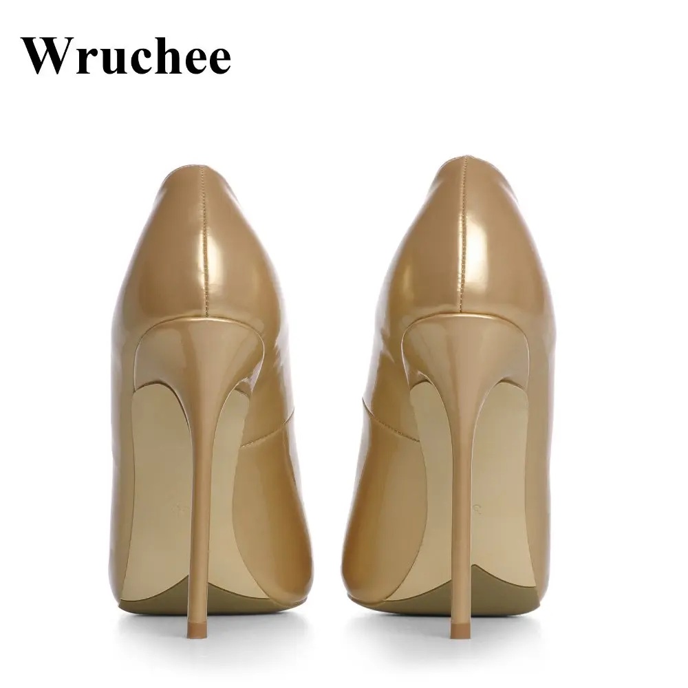 Wruchee/летние туфли женские блестящие золотистого цвета на тонком каблуке с острым
