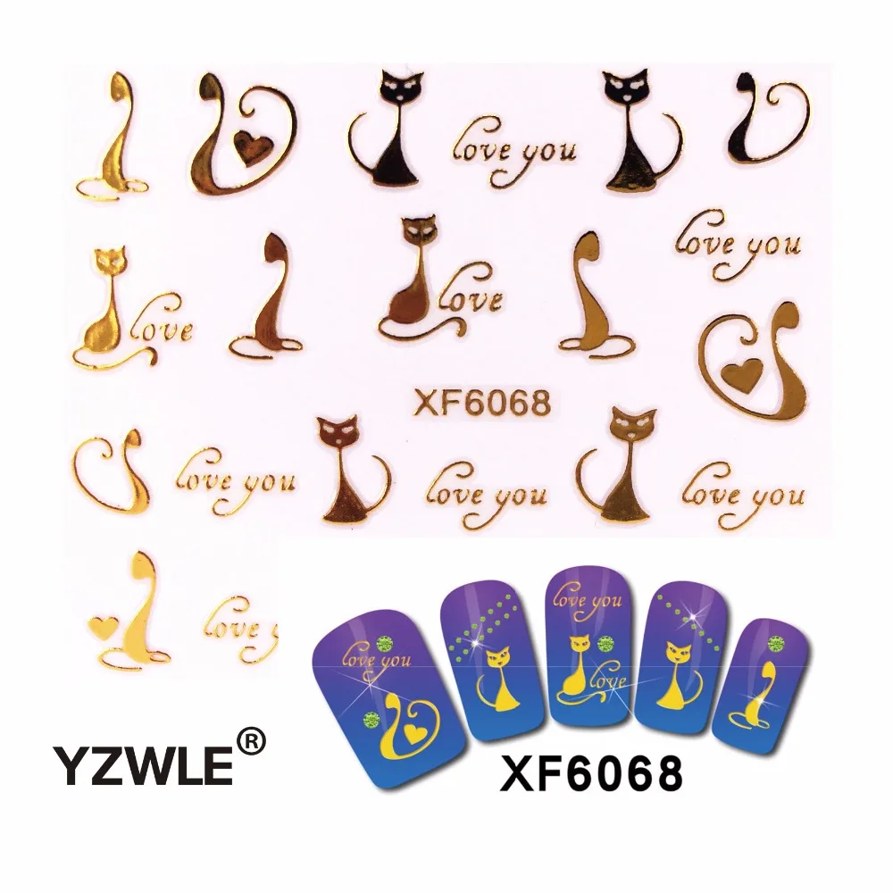 

YZWLE 1 Sheet Nail Gold Cat Style For 2019 Nail Sticker Nail Gold Sticker