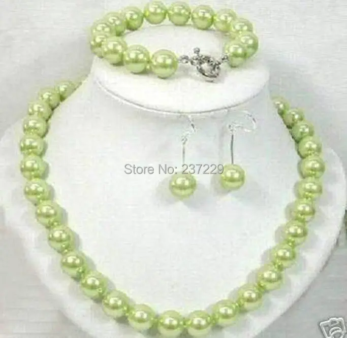 

Wholesale price FREE SHIPPING ^^^^nobelset 8mm Green southsea shell pearl necklace/bracelet earring AAA