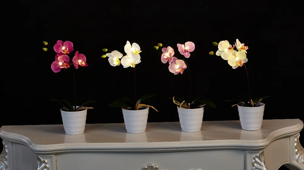 

Free Shipping 30cm Height Long Stem 3Led Blossom Orchid Flower Light with 2*AA Battery pot , 3 Blossom Orchid Flowers with buds