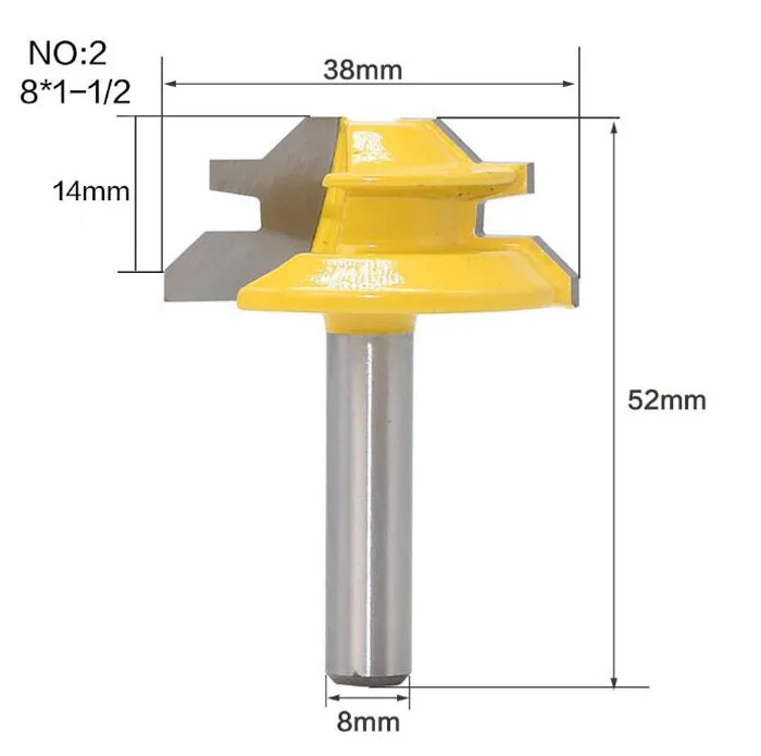 1 шт. 8 мм хвостовик фреза по дереву для соединения шип-паз Фрезерный резак инструмент сверление фрезерование для дерева карбида сплава 45 градусов замок Торцовочная фреза - Длина режущей кромки: NO 2