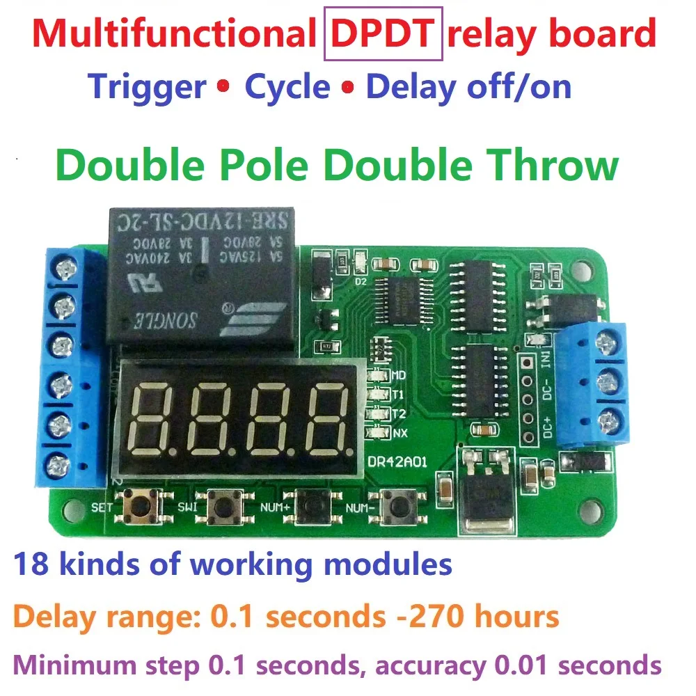 

Dual channel DC 12V Multifunction DPDT Delay Relay Time Switch Turn on/off PLC Module for Polarity switching Stereo Audio