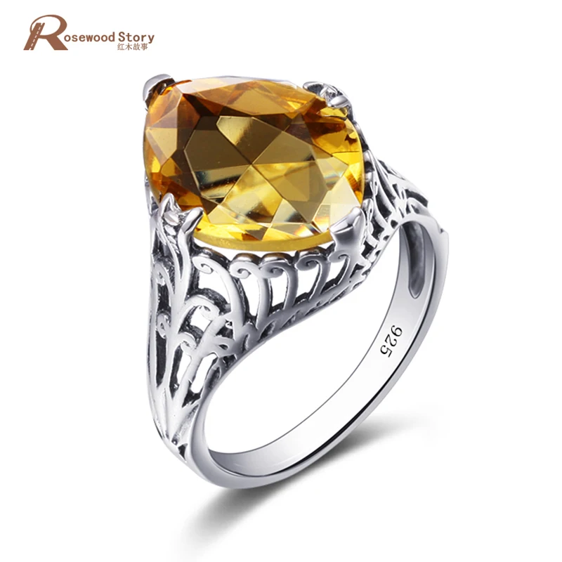 

Unique Vintage Pure 925 Sterling Silver Wedding Rings For Women New Fashion Victoria Stone Yellow Crystal Rings Fashion Jewelry
