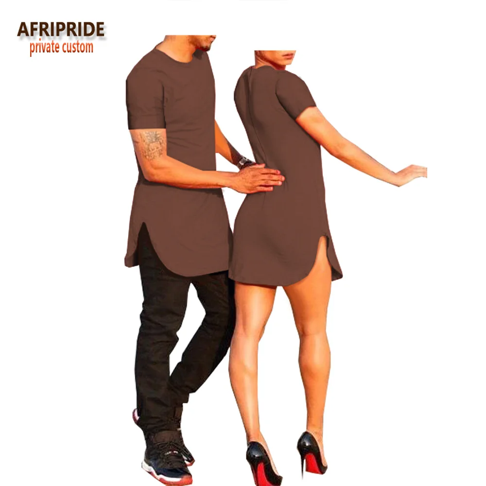 Летняя одежда для пар с африканскими узорами AFRIPRIDE, Мужская футболка с коротким рукавом и круглым вырезом+ женское мини-платье, повседневный костюм A18C001 - Цвет: 1